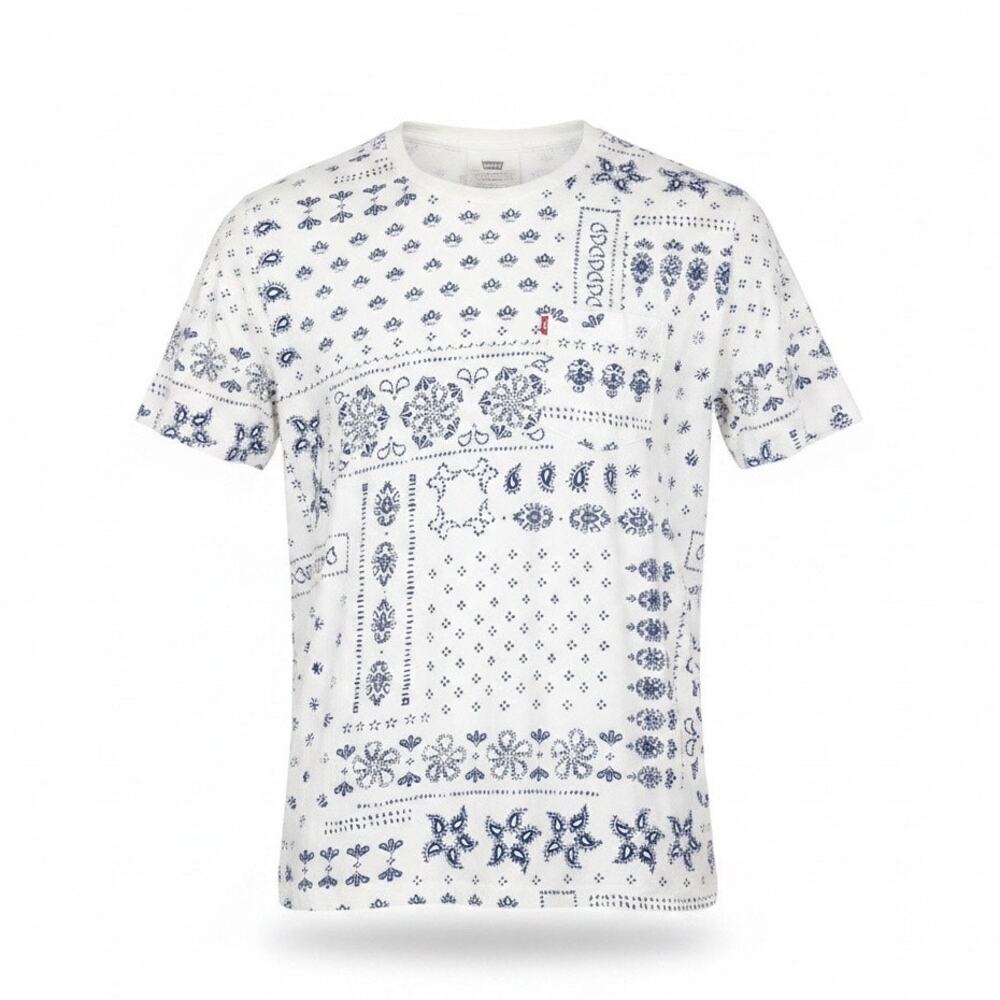 Levi's Bandana Print Pocket T-Shirt White Blue Cotton 3X Summer Coastal Casual